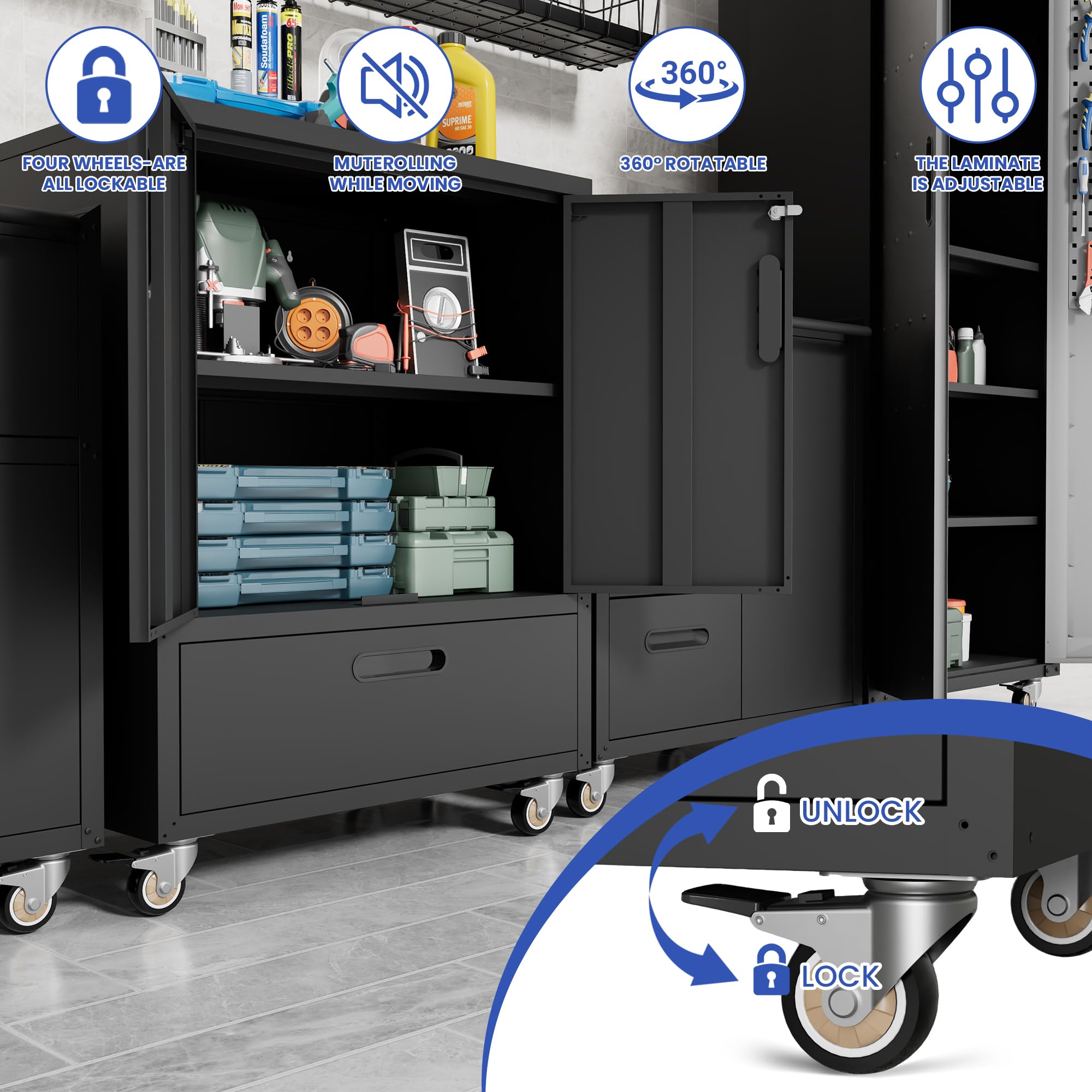 Amazon.co.jp: OPTYMIRA 金属製工具収納キャビネット キャスター付き